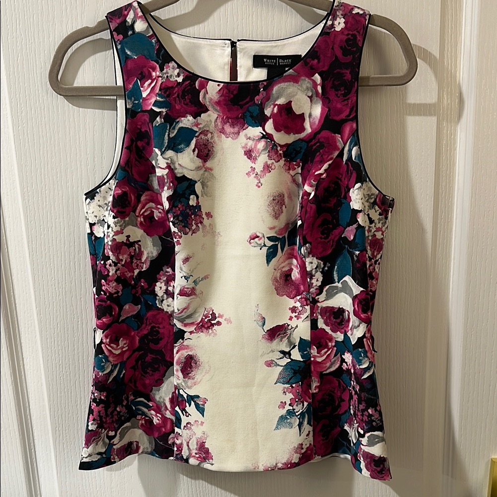 White House Black Market Floral Sleeveless Shell - Cream & Pink